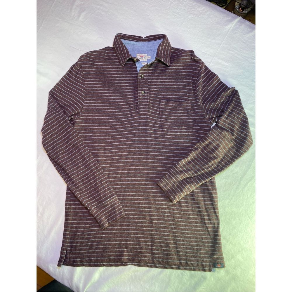Faherty Men Long Sleeve Luxe Polo Shirt Size Small Burgundy/Gray Striped